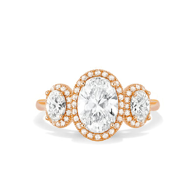 The Brittany Ring - Oval Trilogy with Halos - Lab Grown Diamond
