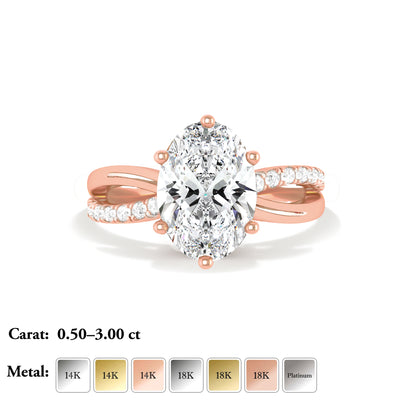 The Selena Ring - Oval Lab Grown Diamond with Twisted Pavé Band and Hidden Halo