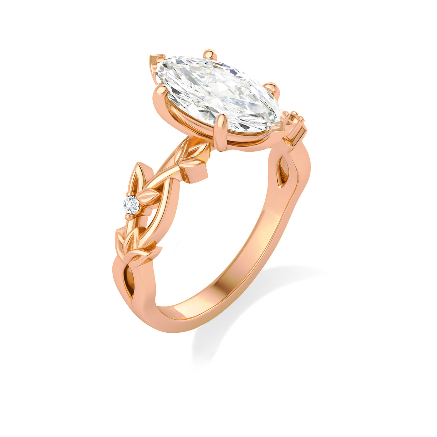 The Liana Ring - Solitaire Leaf Design