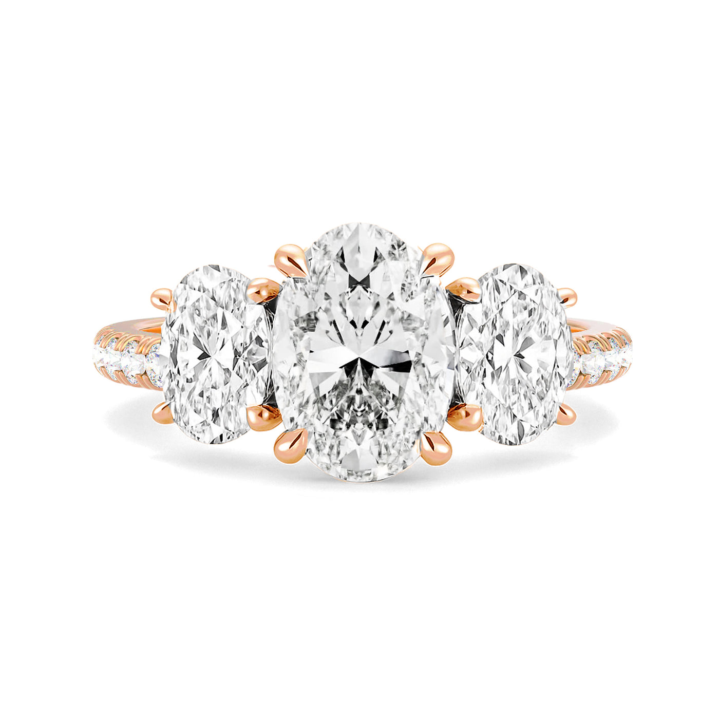 The Elisa Ring - Three Stone Oval Diamond Ring with with Pavé