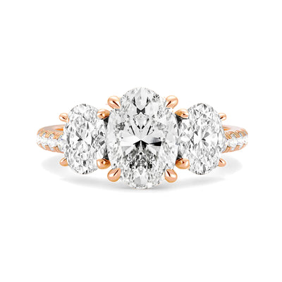 The Elisa Ring - Three Stone Oval Diamond Ring with with Pavé