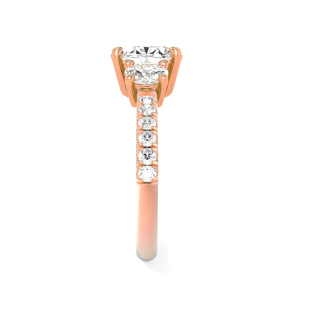 The Elisa Ring - Three Stone Oval Diamond Ring with with Pavé