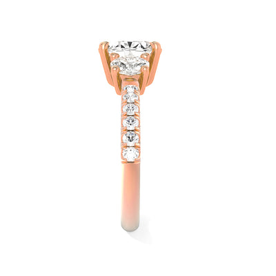 The Elisa Ring - Three Stone Oval Diamond Ring with with Pavé