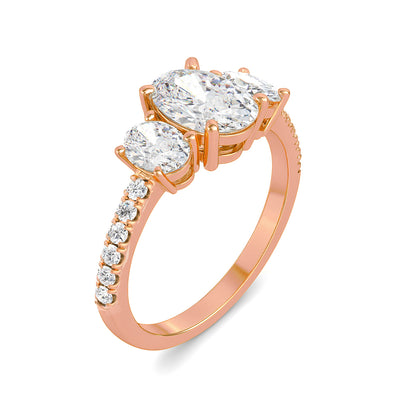 The Elisa Ring - Three Stone Oval Diamond Ring with with Pavé