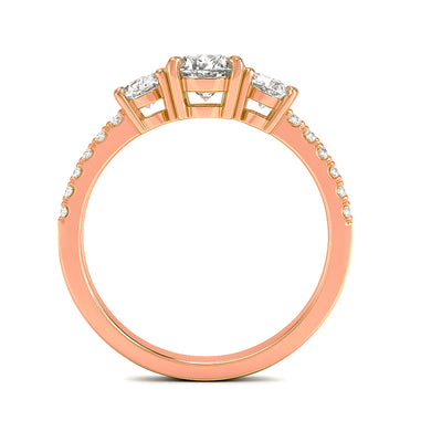 The Elisa Ring - Three Stone Oval Diamond Ring with with Pavé