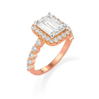 The Allison Ring - Emerald Cut Diamond Halo Engagement Ring with Pave Sides
