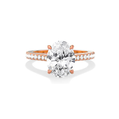 Oval Lab Grown Diamond Engagement Ring with Pave Band- Elise