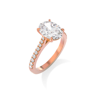 Oval Lab Grown Diamond Engagement Ring with Pave Band- Elise