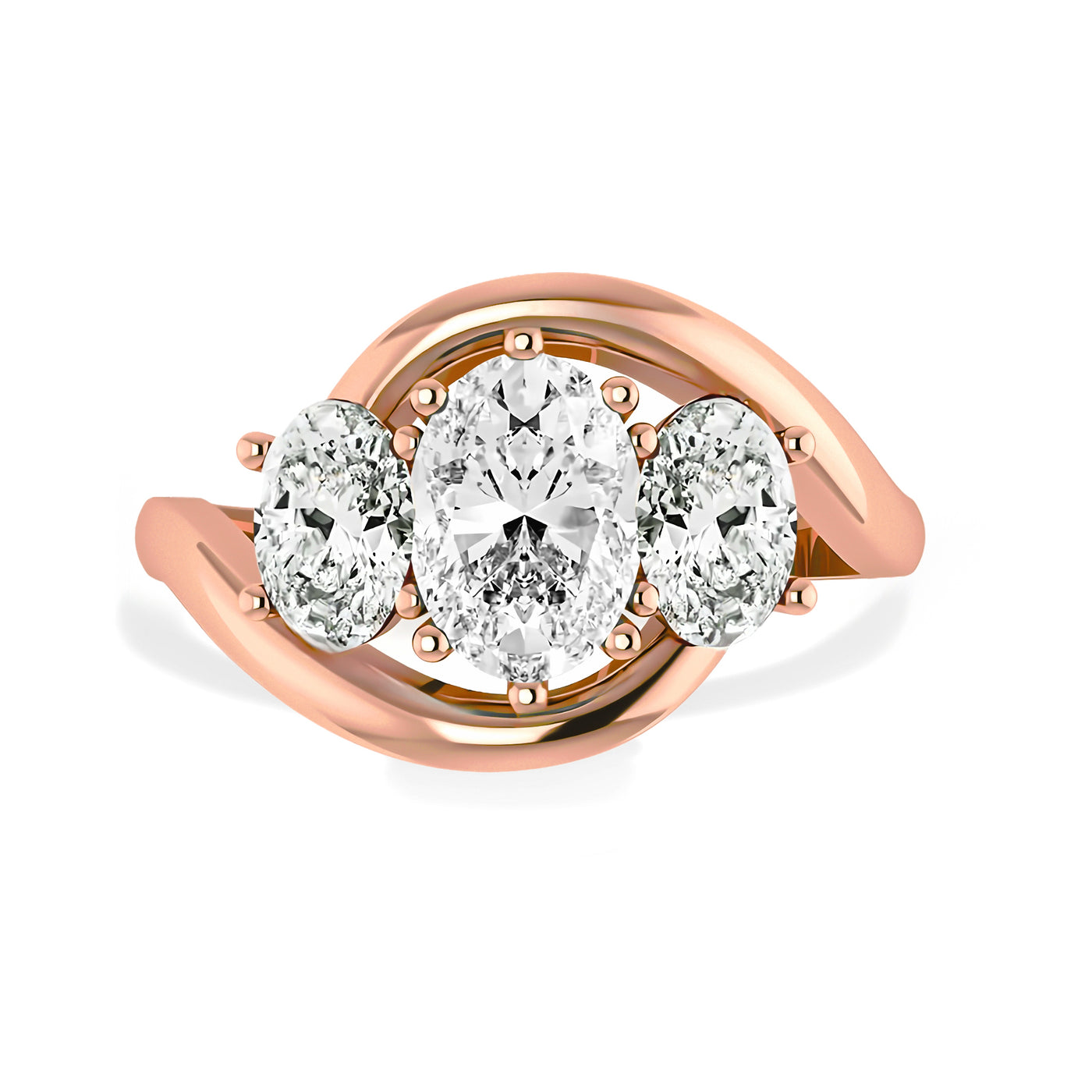 The Camila Ring - Three Stone Oval Diamond Ring with a twisted band