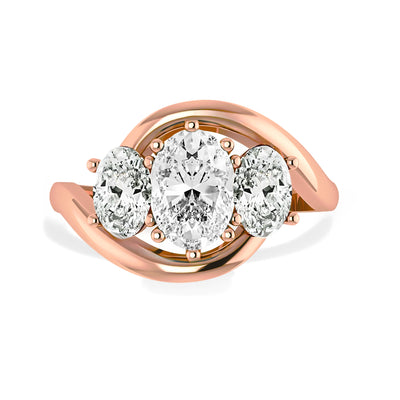 The Camila Ring - Three Stone Oval Diamond Ring with a twisted band