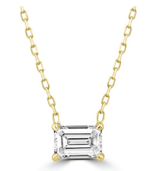 14K Yellow Gold Lab Grown Diamond Pendant with chain, Claw-Set Baguette| Pre-Order