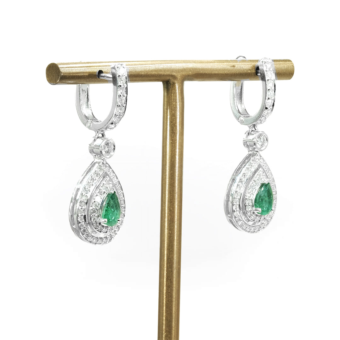 18K White Gold Emerald & Diamond Earrings