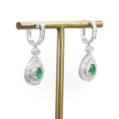 18K White Gold Emerald & Diamond Earrings