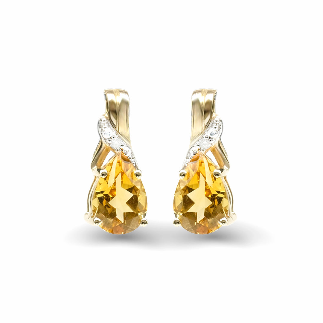 9K Yellow Gold Citrine & Diamond Earrings