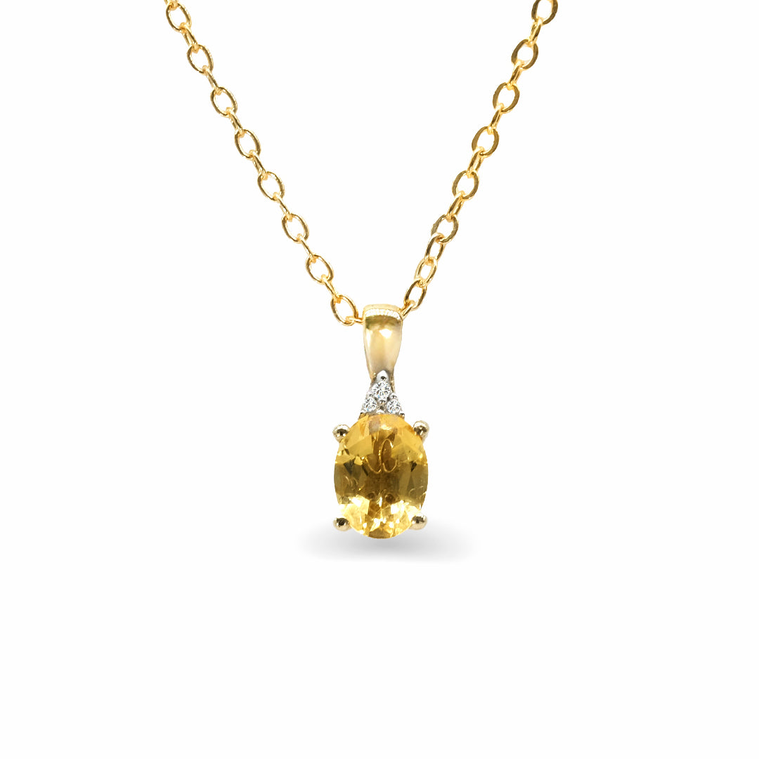 9K Yellow Gold Citrine & Diamond Pendant