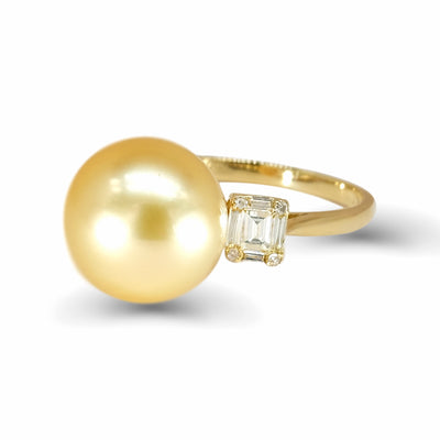 18K Yellow Gold Diamond & Golden South Sea Pearl Ring