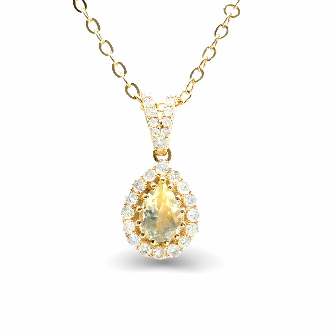 9K Yellow Gold Citrine & Diamond Pendant