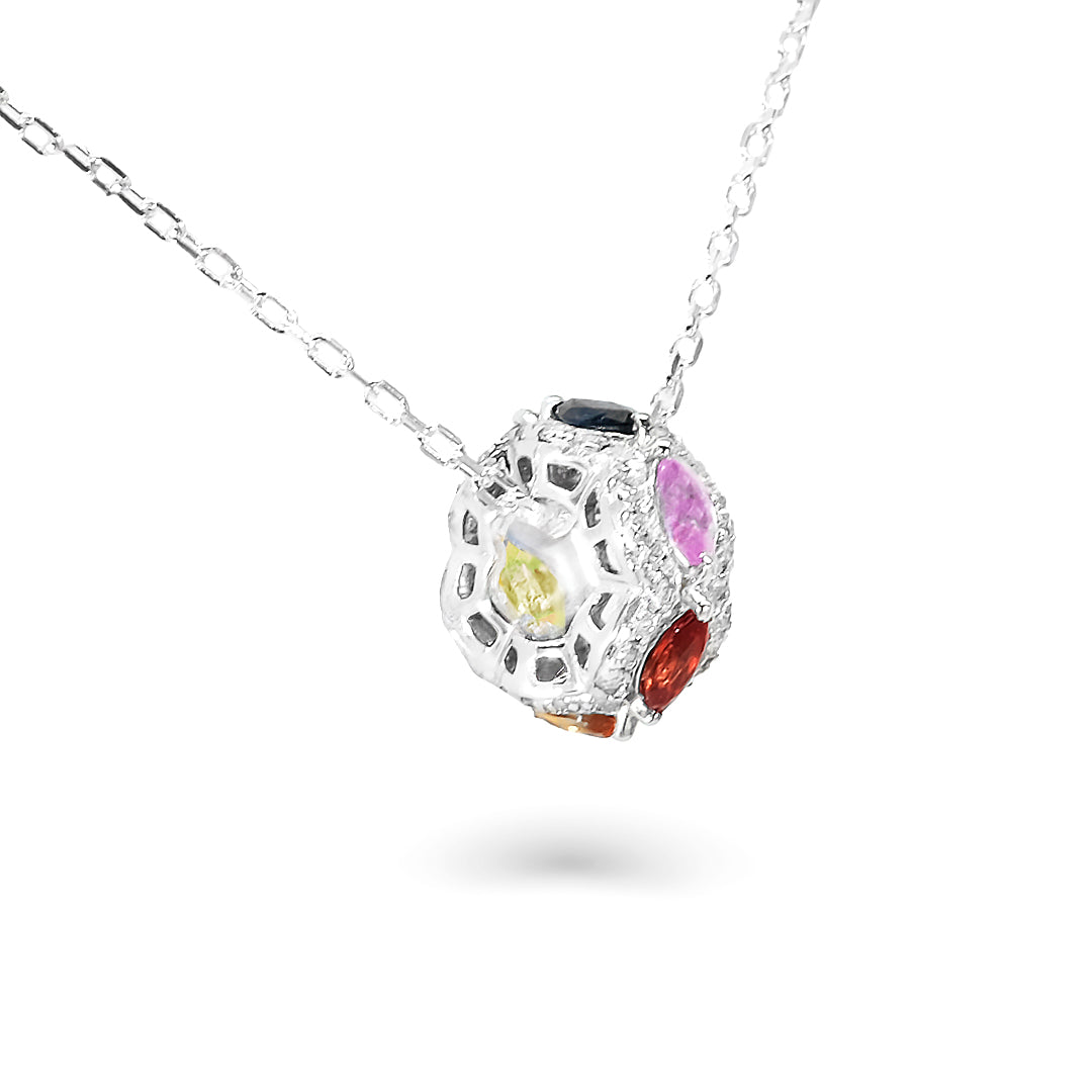 18K White Gold Multi-Colored Sapphire Pendant