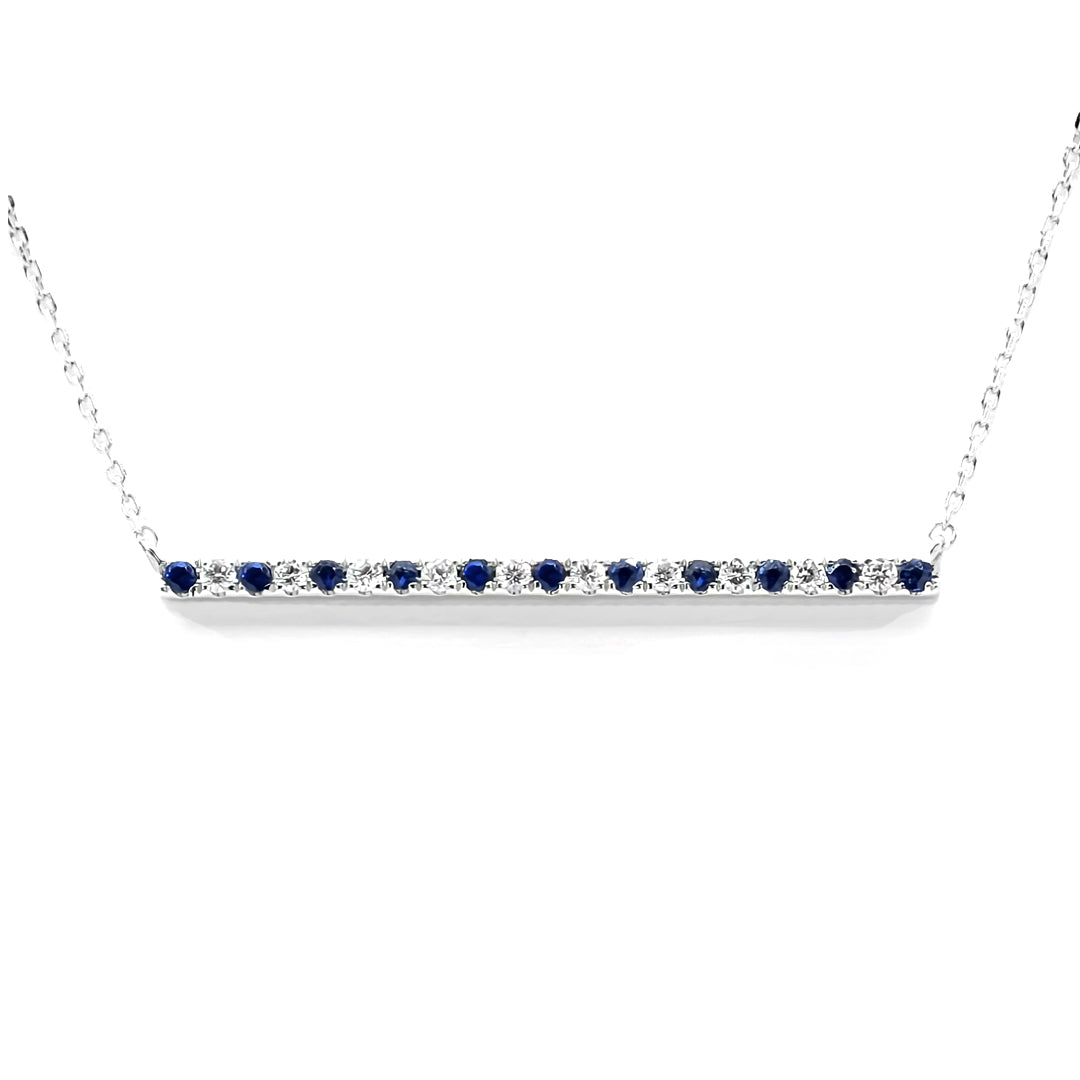 18K White Gold Sapphire and Diamond Bar Necklace