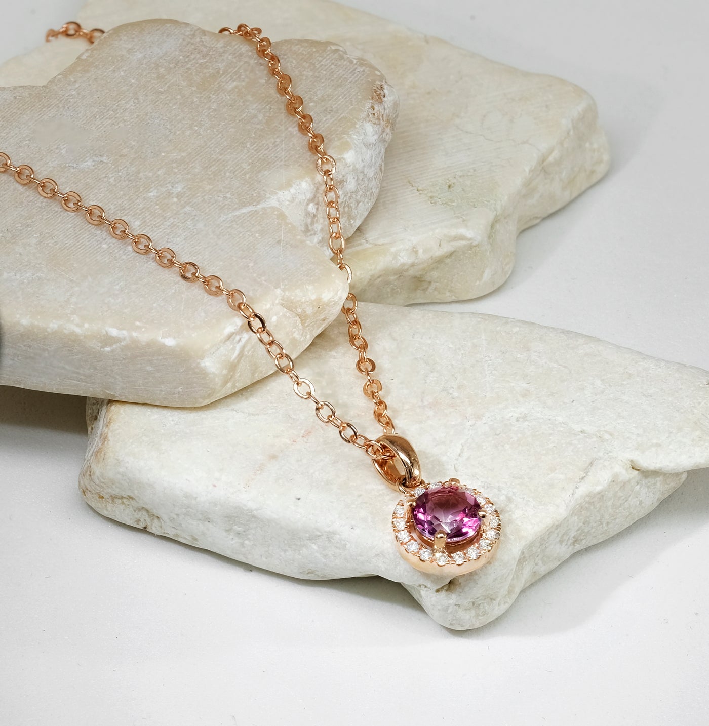 Pink Topaz & Diamond Pendant