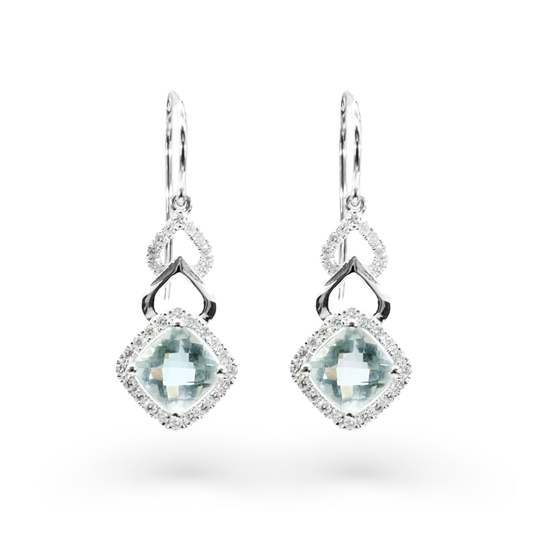 14K White Gold Green Amethyst & Diamond Earrings