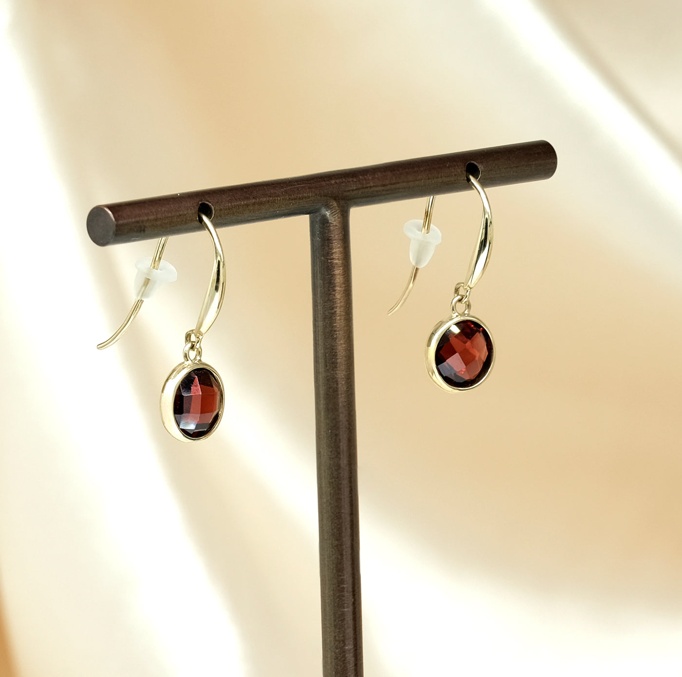 9K Yellow Gold Garnet Earrings