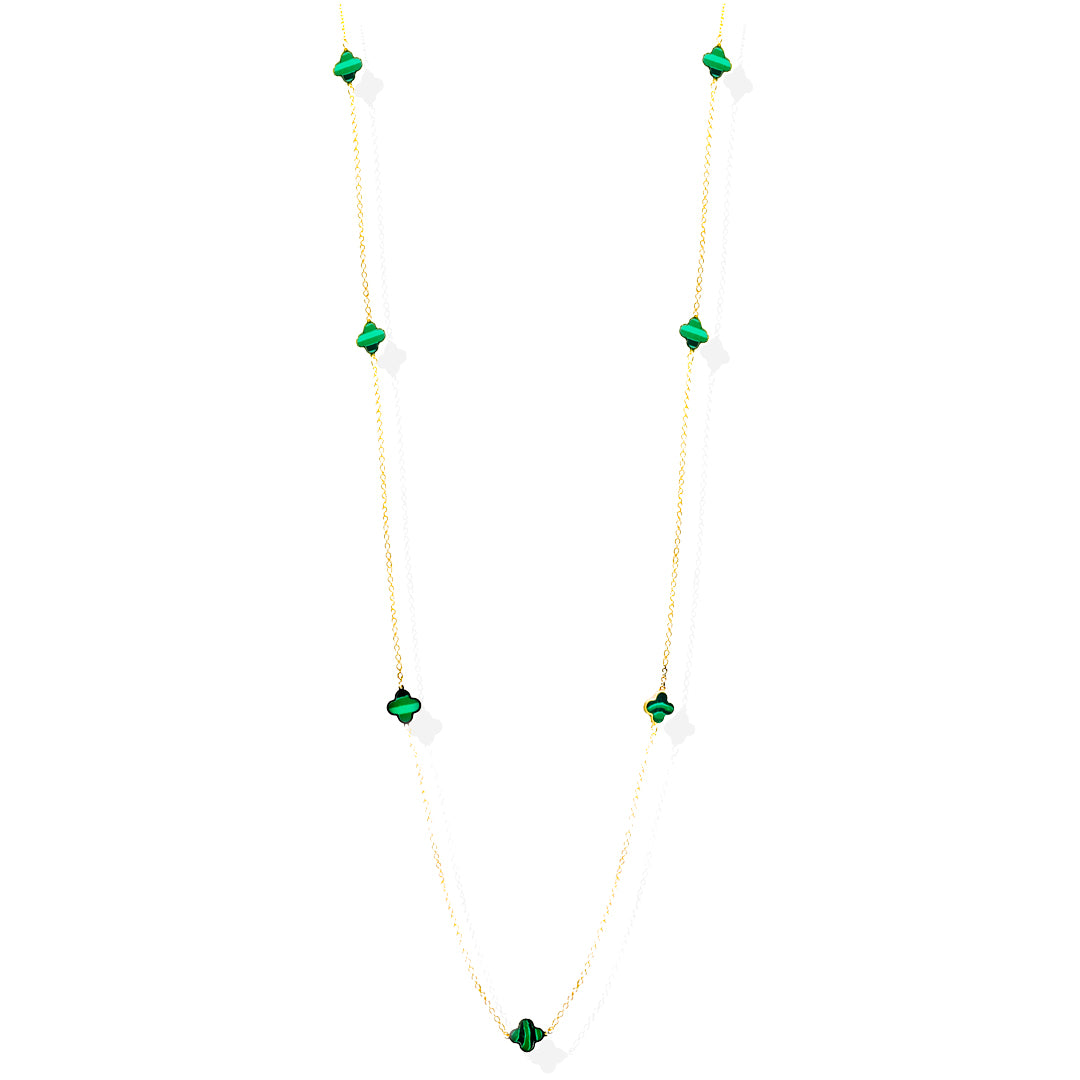 9K Yellow Gold Malachite Clover Style Necklace