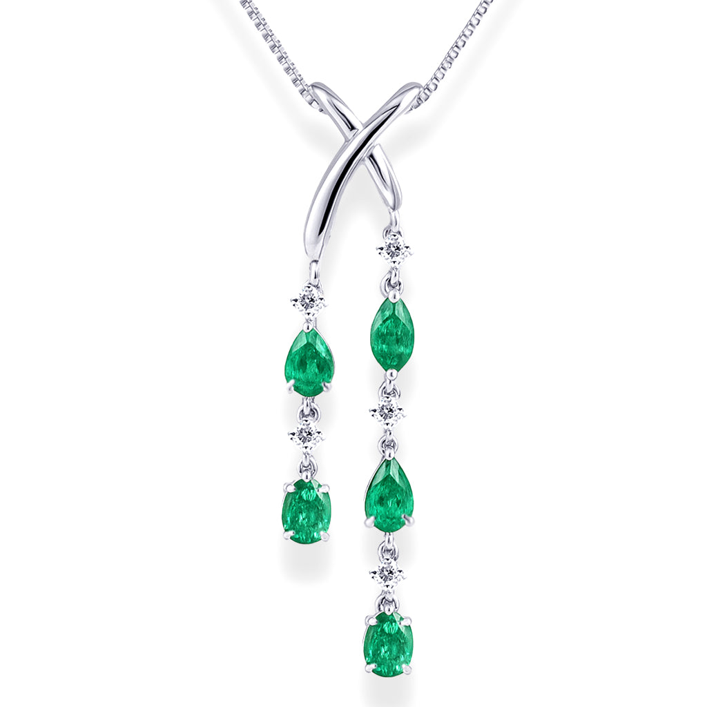 18K White Gold Emerald & Diamond Pendant