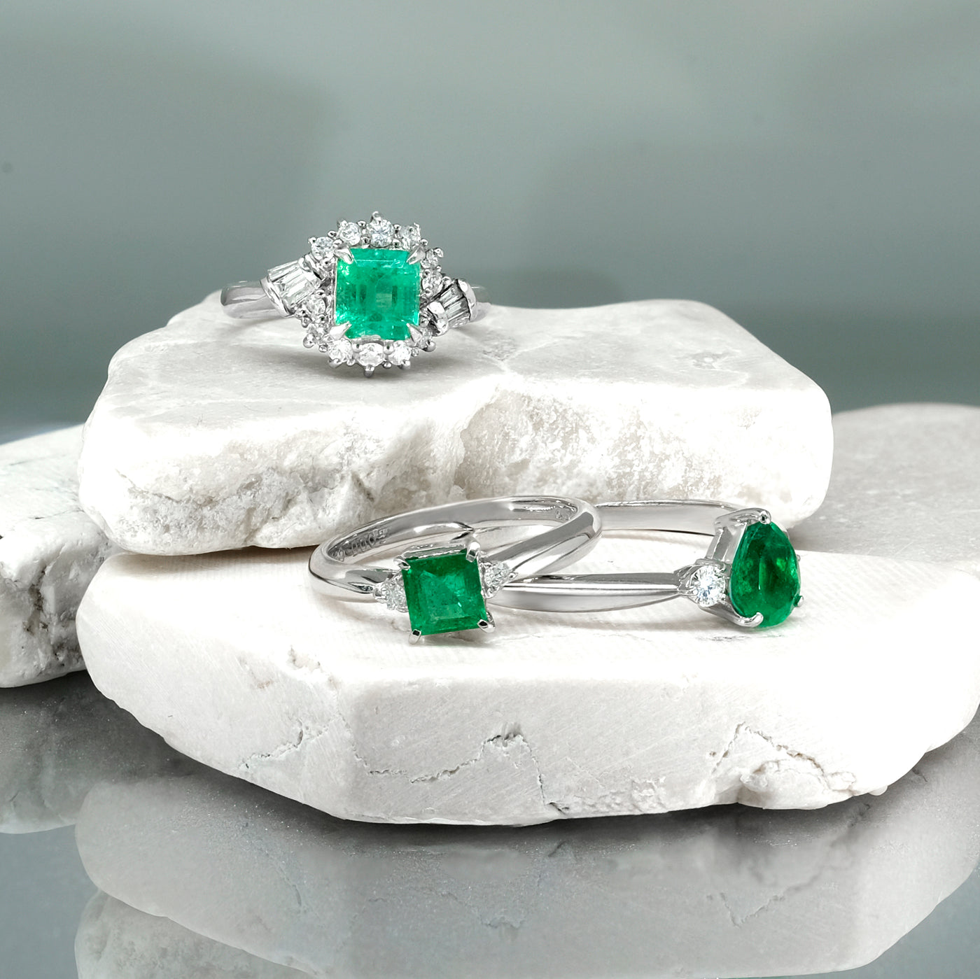 Platinum Emerald & Diamond Ring