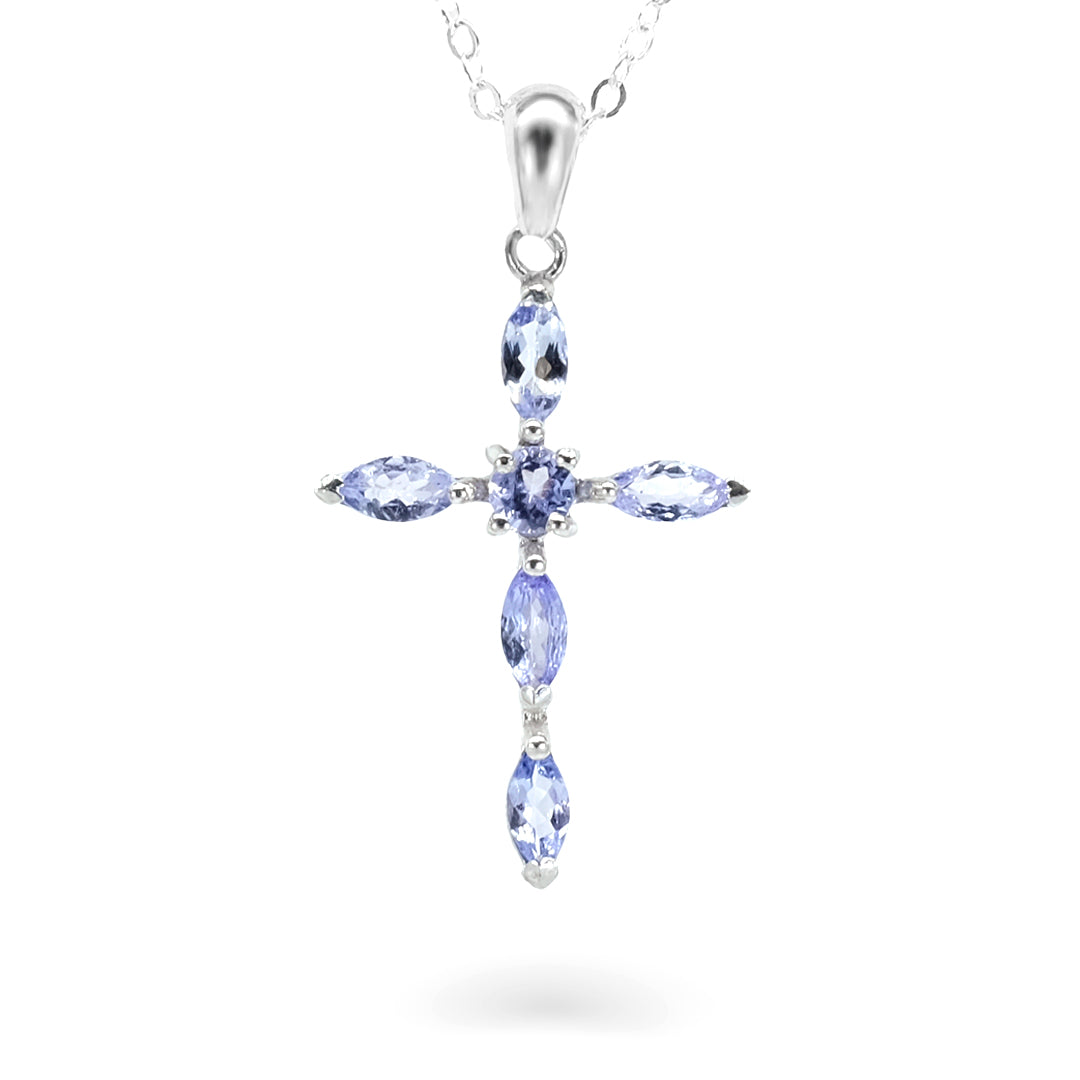 Sterling Silver Tanzanite Cross Pendant