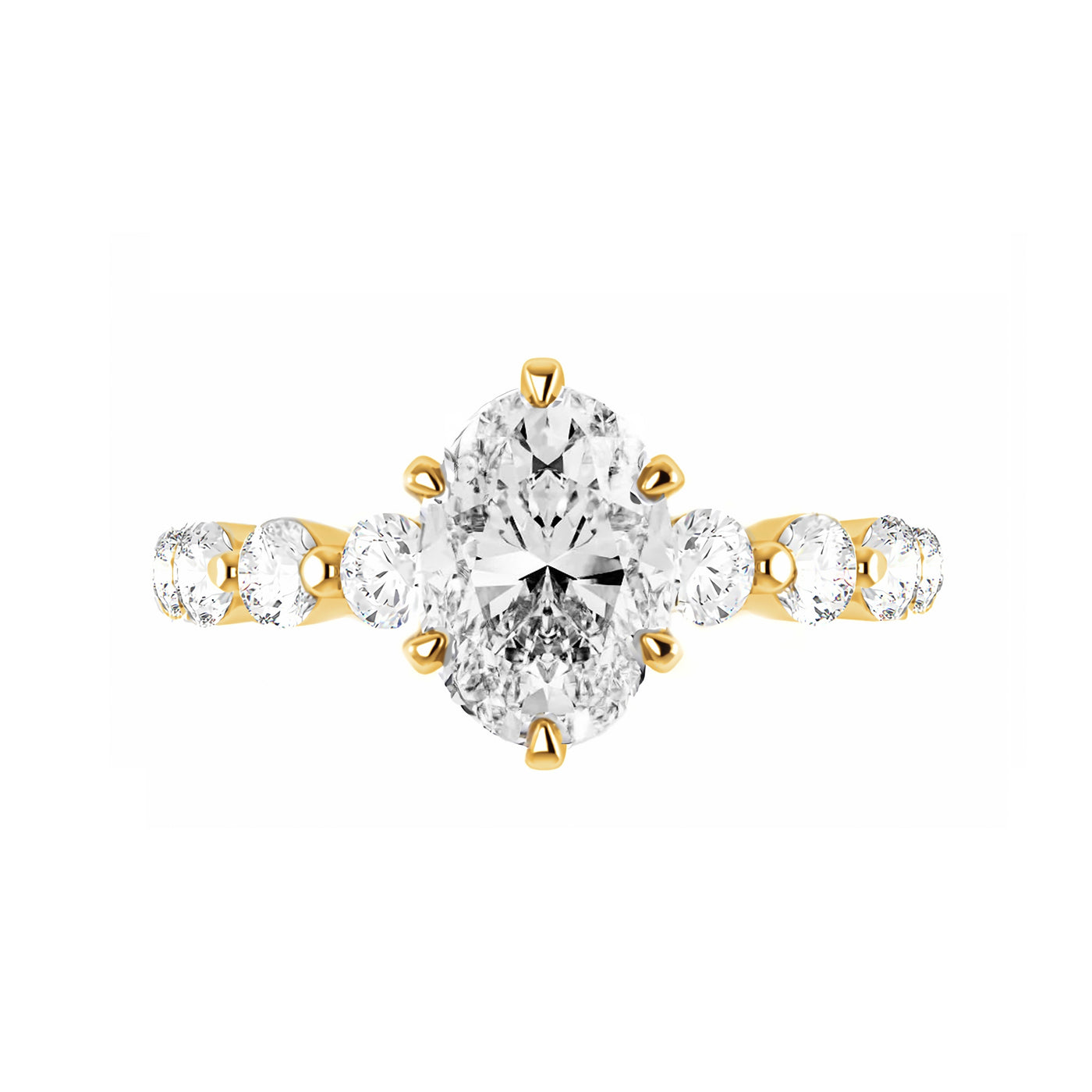 The Ally Ring - 6-claw Oval with Round Pave Band - Lab Grown Diamond