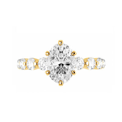 The Ally Ring - 6-claw Oval with Round Pave Band - Lab Grown Diamond