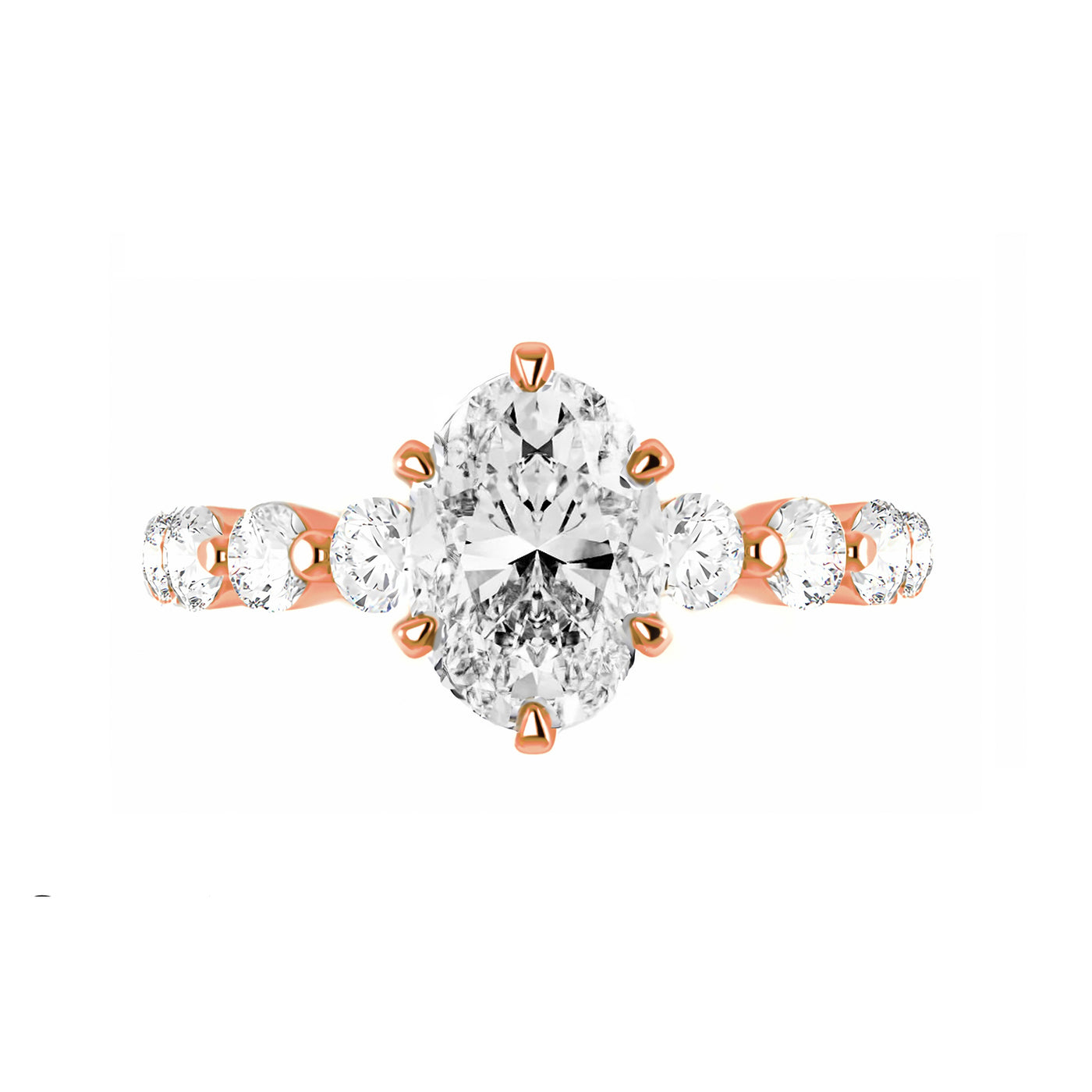 The Ally Ring - 6-claw Oval with Round Pave Band - Lab Grown Diamond