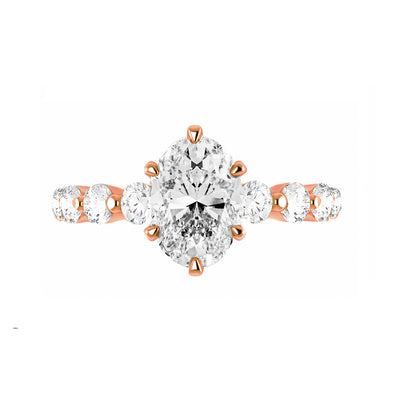 The Ally Ring - 6-claw Oval with Round Pave Band - Lab Grown Diamond