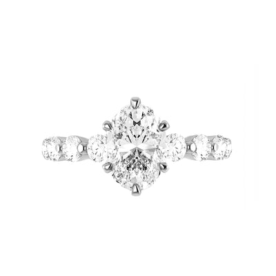The Ally Ring - 6-claw Oval with Round Pave Band - Lab Grown Diamond