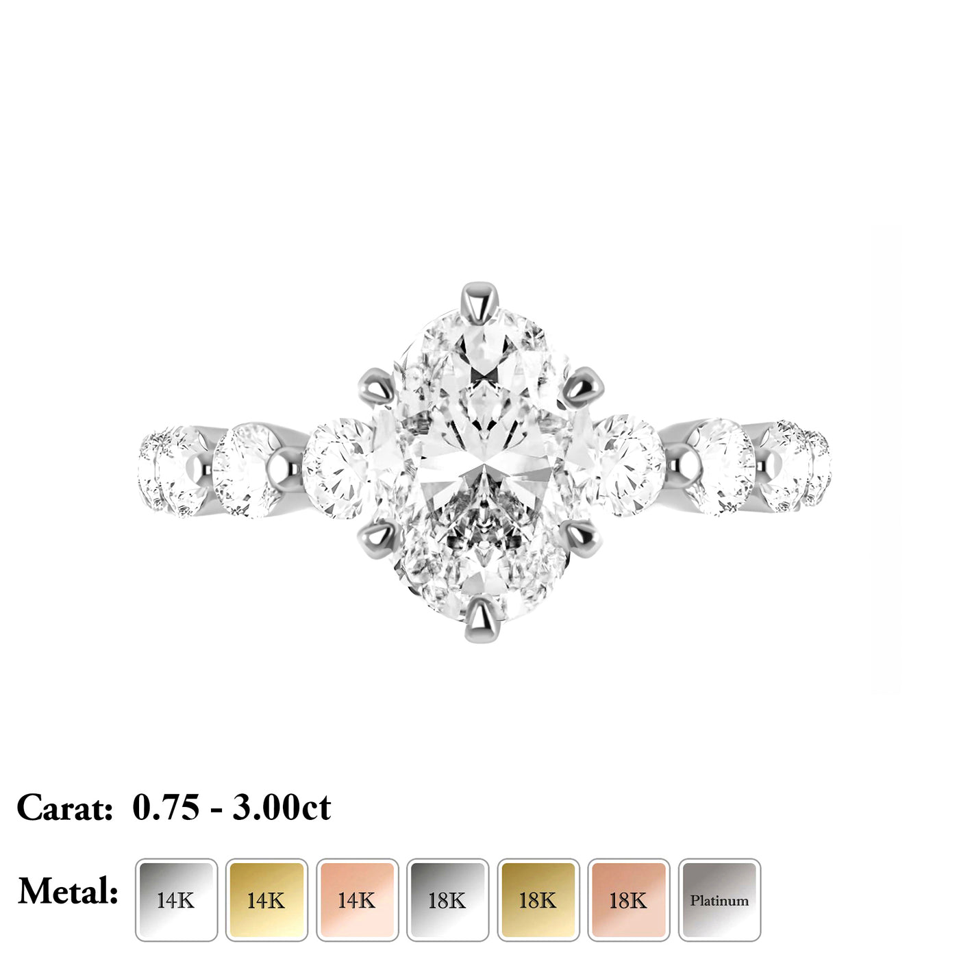 The Ally Ring - 6-claw Oval with Round Pave Band - Lab Grown Diamond