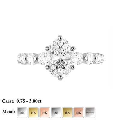 The Ally Ring - 6-claw Oval with Round Pave Band - Lab Grown Diamond