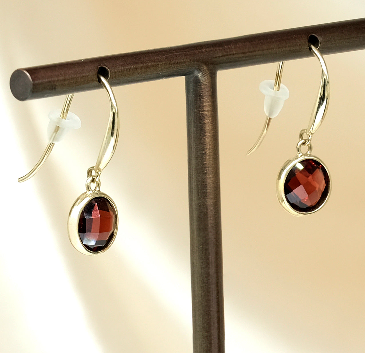 9K Yellow Gold Garnet Earrings