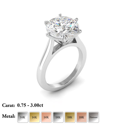 The Claudia Ring - 6 Claw Cathedral Round Solitaire - Lab Grown Diamond