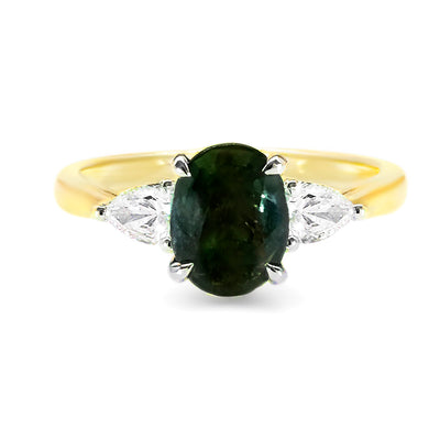 18K Yellow Gold Australian Sapphire & Pear Lab Grown Diamond Three Stone Ring