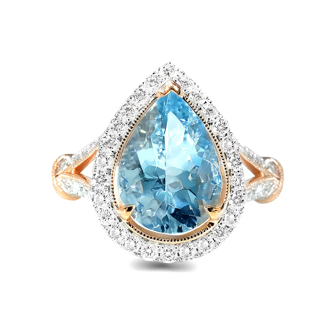 14K White Gold Aquamarine & Diamond Ring