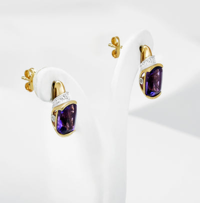 9K White Gold Amethyst & Diamond Earrings