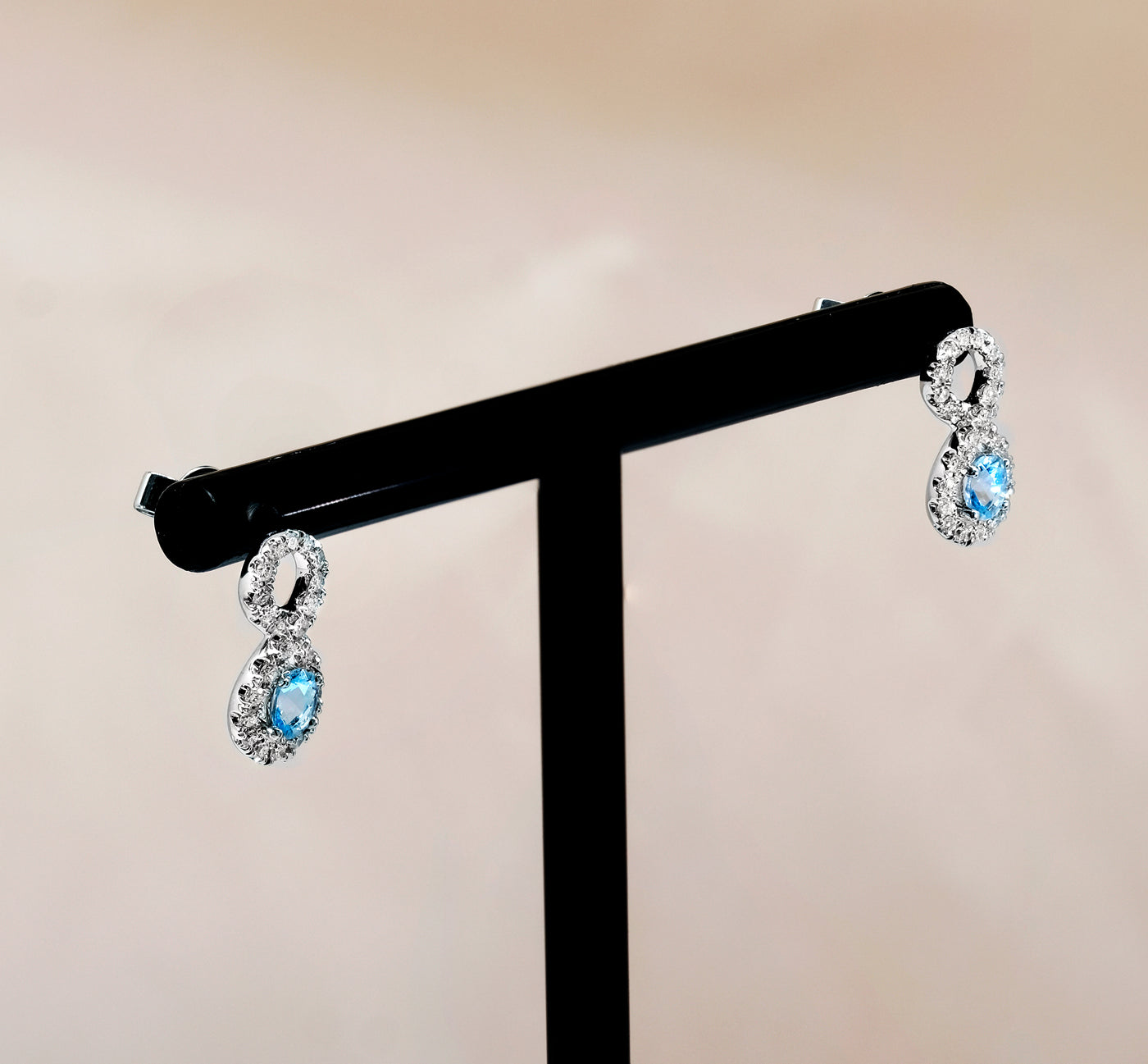 14K White Gold Aquamarine & Diamond Earrings