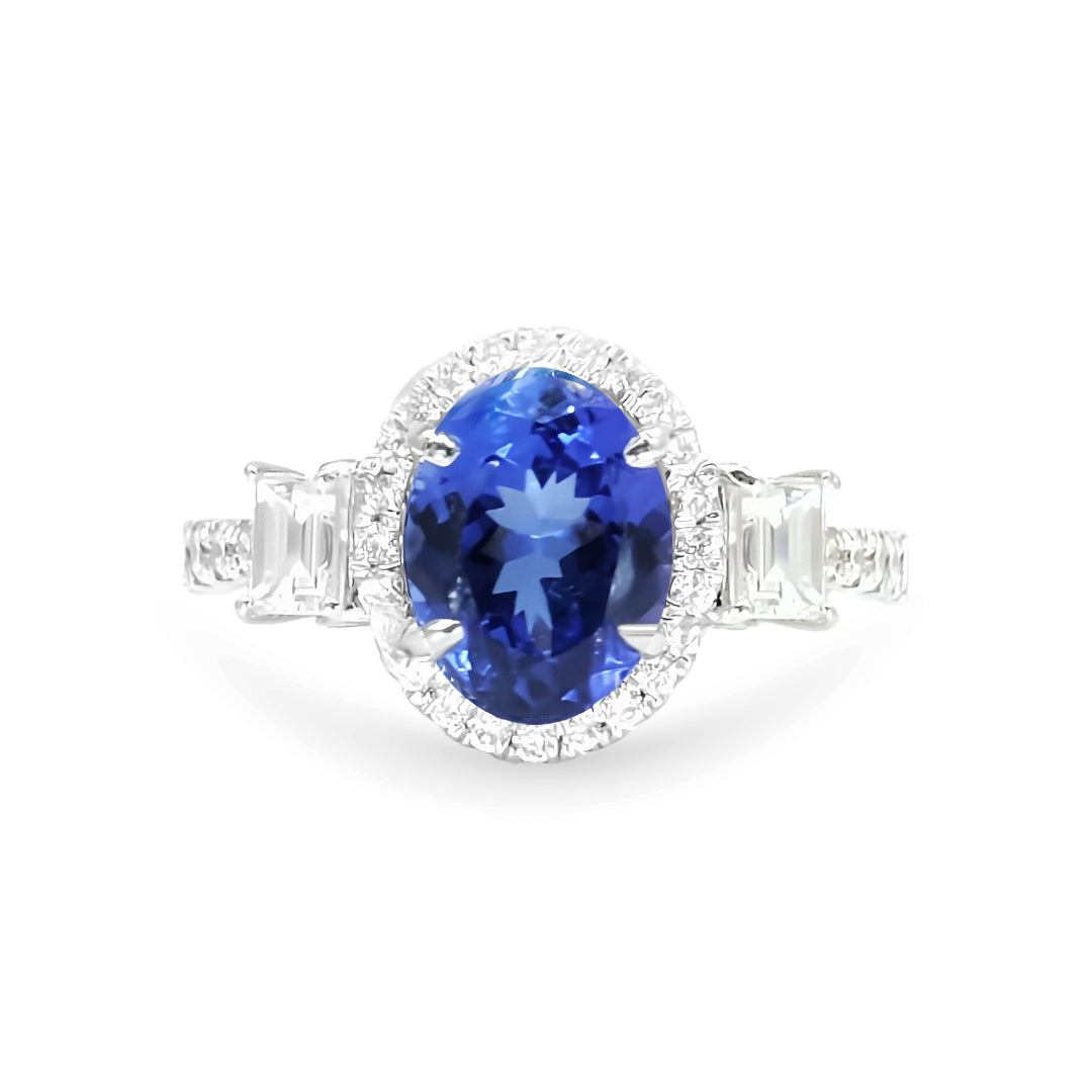 18K White Gold Tanzanite and Diamond Ring