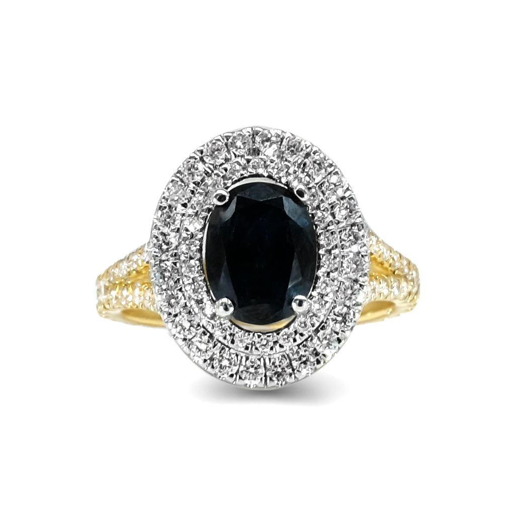 18K Yellow Gold Sapphire & Diamond Ring