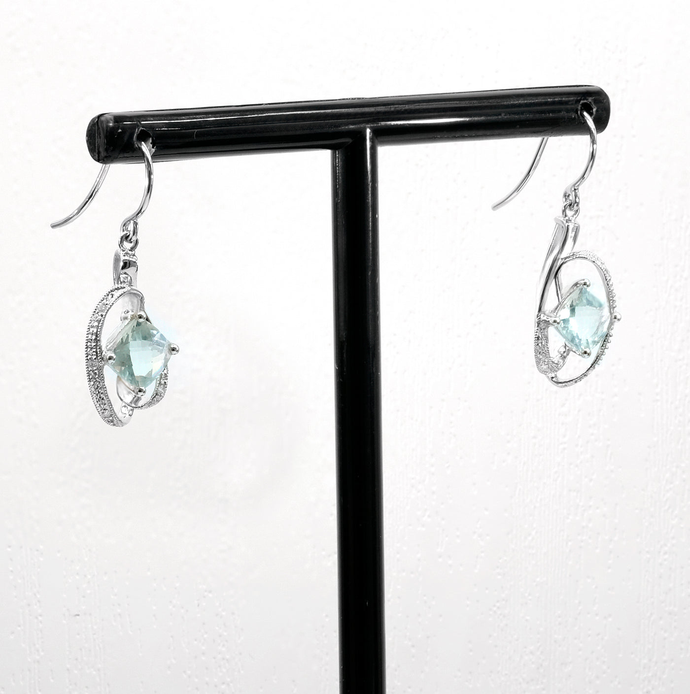 14K White Gold Green Amethyst & Diamond Earrings