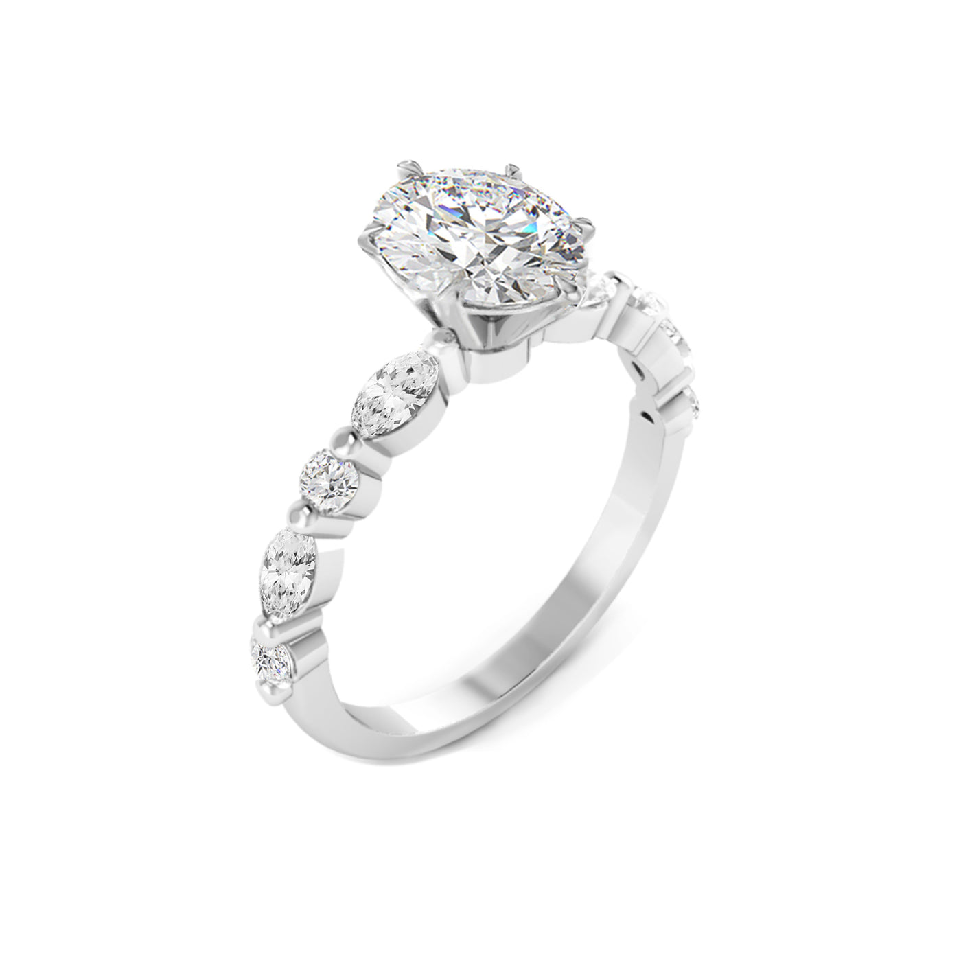 The Abigail Ring - 6-claw Oval with Oval Pave Band - Lab Grown Diamond