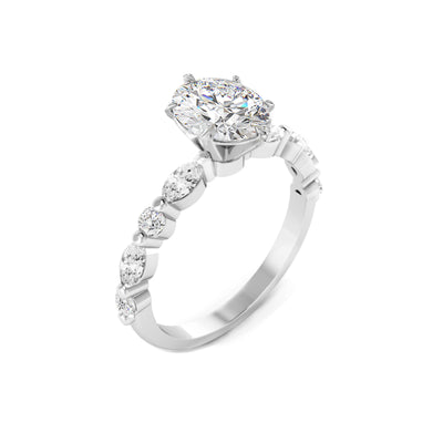 The Abigail Ring - 6-claw Oval with Oval Pave Band - Lab Grown Diamond