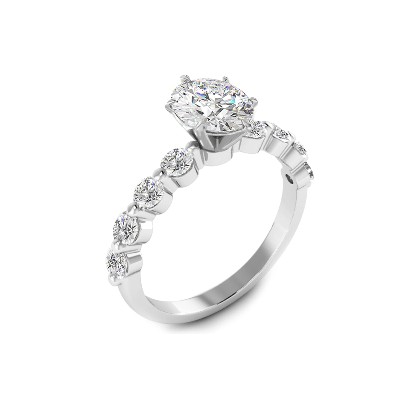 The Ally Ring - 6-claw Oval with Round Pave Band - Lab Grown Diamond