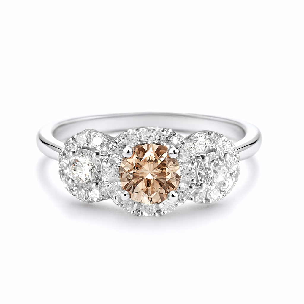 9K White Gold Trilogy Ring with Lab-Grown Pink & White Diamonds